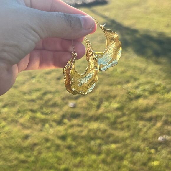 Zara Gold Textured Hoop Earrings - Picture 12 of 12